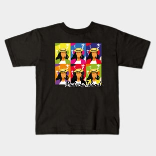 Madeira Island female pop art no face illustration using the traditional straw hat Kids T-Shirt